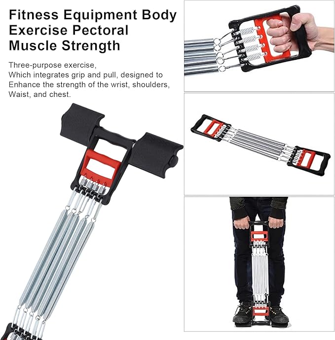 Multi-Function Spring Exercise Equipment, Portable Strength Training Device with Pedal, 5 Steel Springs, Adjustable Resistance for Home, Office, Gym