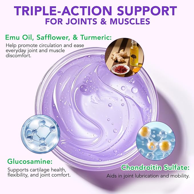 Joint Massage Purple Gel, Soothing Massage Cream for Joint Activities, Muscle, Knees, Lumbar, Neck, Back, Hands/Feet, Light-Weight & Easliy Spread for Post-Workout, Long-time Sitting|3.53Oz