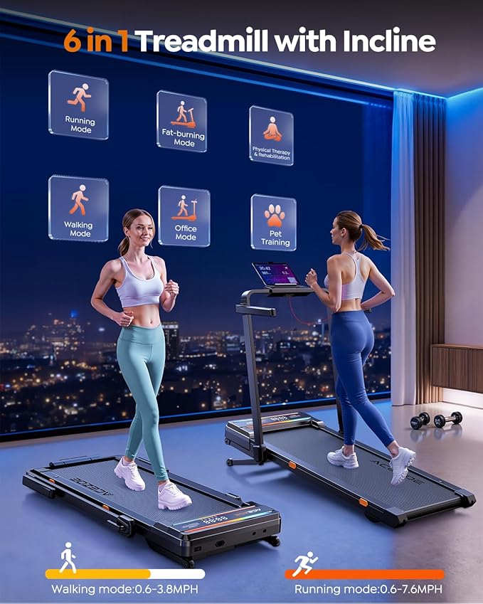 Foldable Treadmill with 0-15% Incline and Handle Bar, 2.5HP Treadmills for Home, Under Desk Treadmill with 300LBS Capacity, Walking Pad with Speaker, APP/Remote Control
