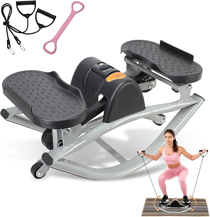 Rocking Stepper Side to Side, Lateral Rocking Fitness Stepper Home Workout Machine with Resistance Band, Home Workout Machine with Digital Display & Track Time, for Legs, Glutes, Abs