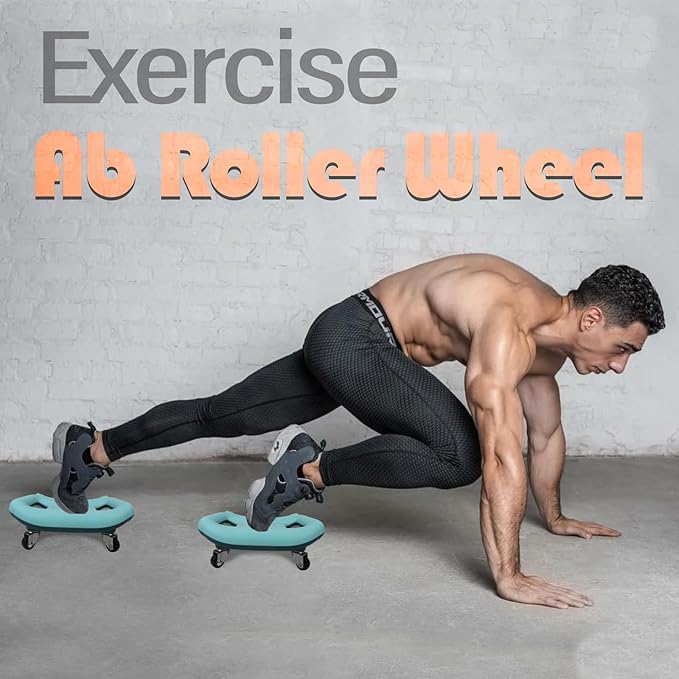 Core Coaster Abdominal Abs Training Machine Equipment, Ab Wheel Roller Exercise for Home Gym, Waist Strength Trainer with a Kneel Mat (Blue)