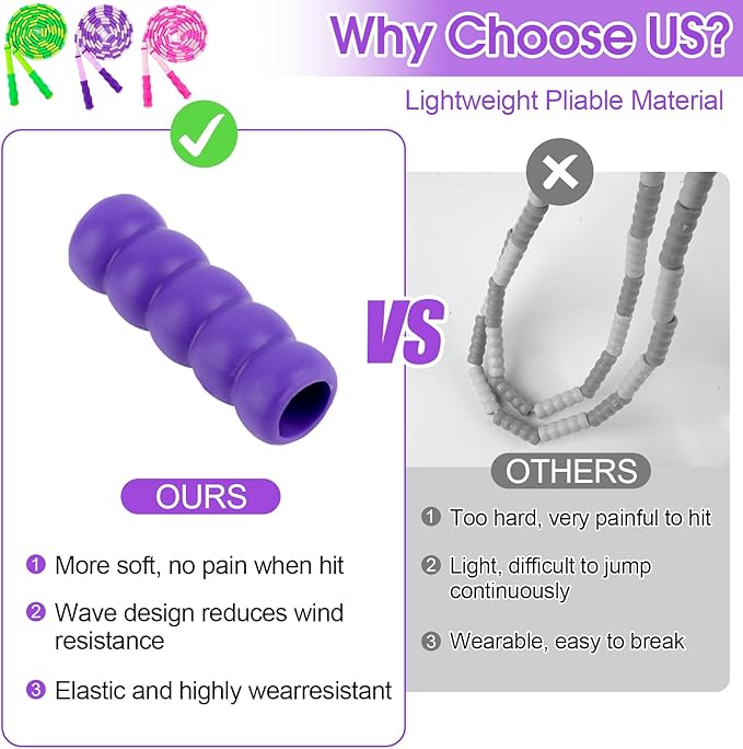 Jump Rope for Kids, 9 Ft Adjustable Jump Ropes for 4 5 6 7 8 10 12, Segmented Soft Beaded Jumping Rope Age 8-12, Tangle Free Skipping Rope for Women Man Fitness Weight Loss