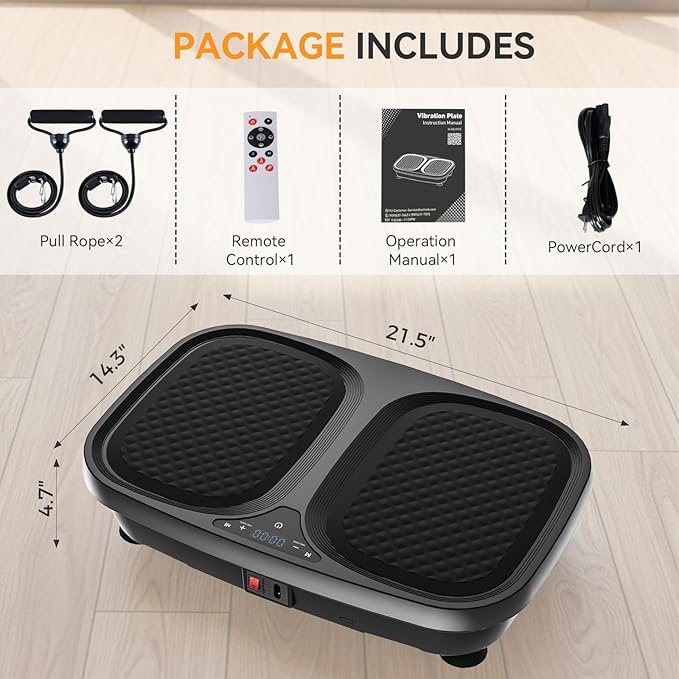 NEWBULIG Vibration Plate, Whole Body Workout Vibrating Platform with LED Touch Screen & Pull Ropes for Weight Loss & Muscle Toning, Home Gym Fitness Equipment with Remote Control for Women Men, Black