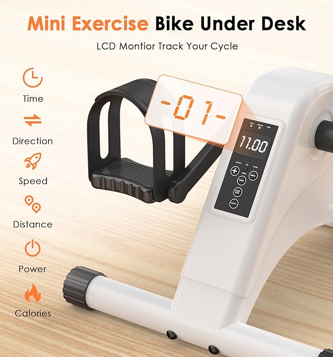 12-Levels Mini Exercise Bike Under Desk with LCD Display, Quiet Electric Bidirectional Bicycle Pedals for Home for Seniors, Stationary Bike Under Desk for Leg & Arm Physical Therapy Exerciser