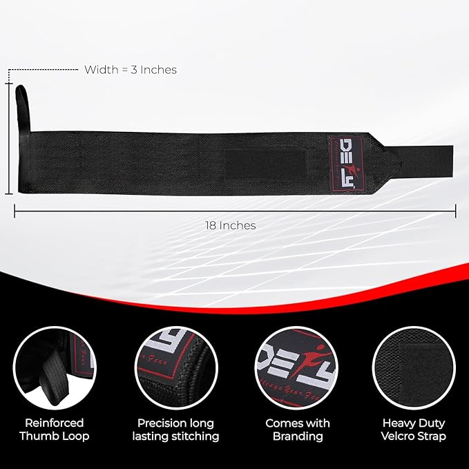 DEFY Fitness Wrist Wraps 18" Professional with Thumb Loops- Premium Quality, Strong Fastening Straps- Men & Women – Best for Weightlifting, Powerlifting,Strength Training