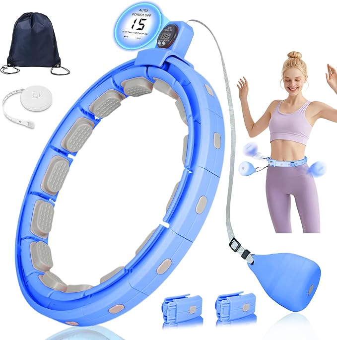 Smart Silent Weighted Fitness Hoop with Counter, Adjustable 30"-50" Infinite Exercise Hoop - A Spinning Hoop for Waist & Adult Weight Loss, Includes Tape Measure & Backpack for Women & Beginners