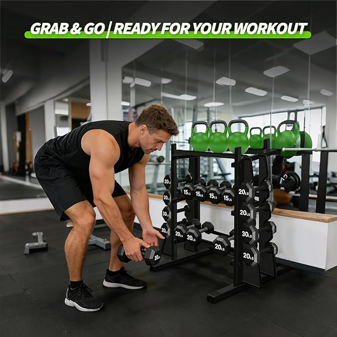 Heavy Duty Dumbbell Rack, Double-Side Extension Holder for Dumbbells & Kettlebells Home Gym Storage Rack