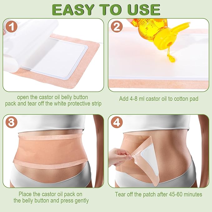 Geiserailie 40 Pcs Large Castor Oil Pack Wrap Kit Disposable Castor Oil Patches Large Self Adhesive Pads for Belly Back Neck Waist Stomach Knee Arm, Portable, Anti Massage Oils Leak, No Wash