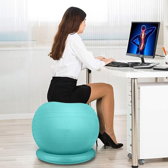 Yoga Ball Chair Office Ball Chair with Base & Pump, Stability Yoga Ball Seat for Back Pain Relief, Home Gym Exercise Ball Chair for Core Strength Training ( Color : Green , Size : Diameter 75cm ( 29 1