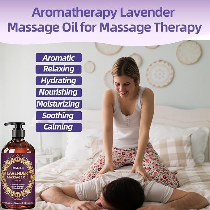Massage Oil for Massage Therapy,﻿Lavender Oil with Massage Roller Ball & Thumb Saver,SPA Relaxing Oi for Soothing,Massage Kit Spa Gifts for Him Her,Gifts for Men Women