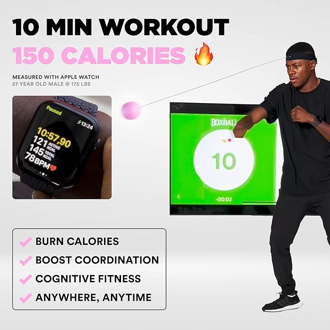 Boxbollen® Boxing Reflex Ball - Celebrity-Endorsed Home Workout Game - App-Connected Punch Counter - Hand Eye Coordination Training Ball - Christmas Gift for Boxers, All Ages - Stocking Stuffer