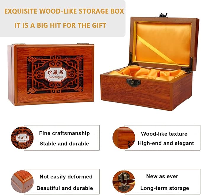 Traditional Chinese Baoding Balls, Marble Health Exercise Stress Relief Balls with an Upgraded Shockproof Imitation Wood Box, Green, 2-Piece Set, Medium-1.57"