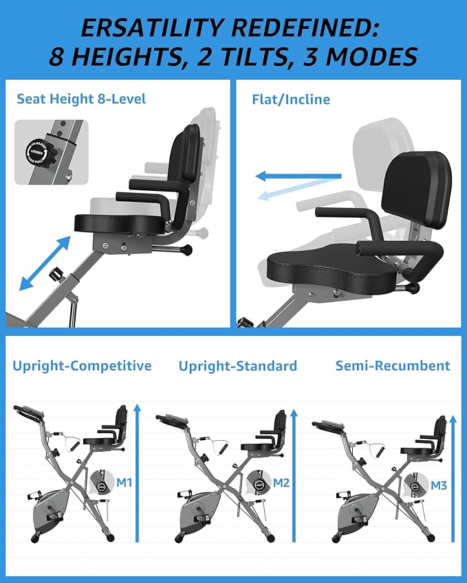 Foldable Exercise Bike Stationary Bikes for Home, 5 IN 1 Indoor Workout Bike, Cycling Bike with 16-Level Quiet Magnetic Resistance, 6.6 LBS Flywheel and 300LBS Capacity for Senior and Home Workout