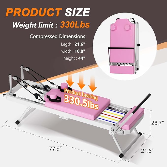 Foldable Pilates Reformer, Pilates Machine & Equipment for Home Use and Gym Workout, Suitable for Beginners and Intermediate Users