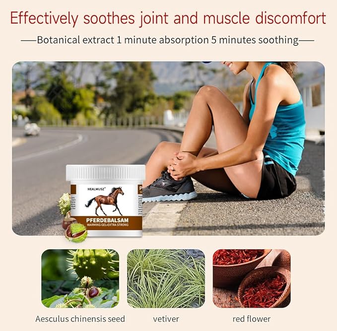 Pferdebalsam Horse Balm Gel 8.8 oz, Extra Warm Massage Gel with Horse Chestnut & Safflower, Soothing Comfort for Tired Muscles & Body