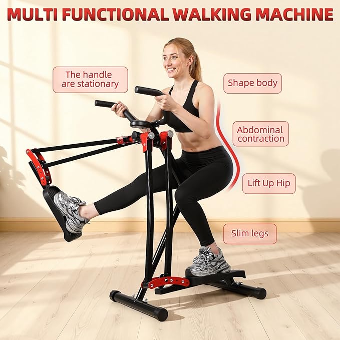 Space Walker Exercise Machine - Air Walker Elliptical Trainer Foldable Low-Impact Cardio Trainer with LCD Monitor, Extended Stride & Non-Slip Pedals for Home Gym