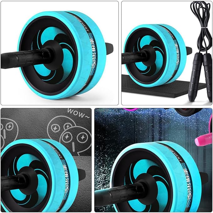 Cabilock Silent Ab Roller Wheel with Knee Pad and Jump Rope, Exercise Roller Wheel for Abdominal Workout, Fitness Equipment Set for Indoor Core Strength Training