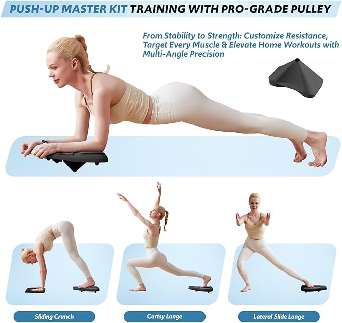 Pilates Board & Reformer Machine Set - Foldable Home Pilates Equipment, 6-in-1 Multifunctional Pilates Sliding Board for Women/Men, Portable Pilates Reformers Workout Machine 2025 Pro Version
