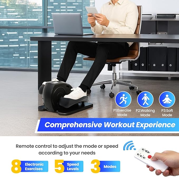ALSO GO Under Desk Elliptical Machine, Electric Leg Exerciser for Seniors w/ 15Speeds Adjustable,Seated Pedal Exerciser, Auto & Manual Modes, Portable Quiet Magnetic Exercise Equipment for Home Office