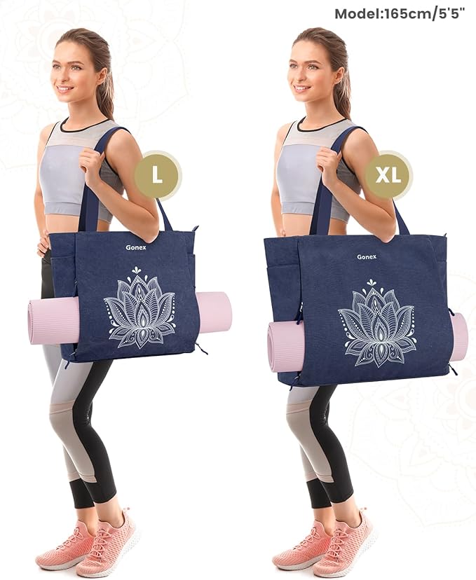 Gonex Yoga Mat Bag, Large Tote Bag with Multi Pockets for Women Men, Canvas Mat Carrier, Full Zipper Easy Access for Pilates Gym Travel