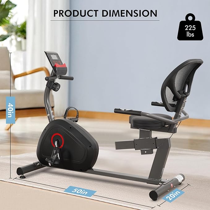 BODIOO Recumbent Exercise Bike for Home Use, Quiet Recumbent Stationary Bikes for Adults & Seniors, 8-Level Resistance, Adjustable Seat, Workout Equipment for Gym, Pulse Sensors & LCD Display