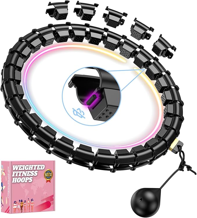 Fit Hoop Weighted Hula Pilates Circles, 32 Detachable Parts & 65-Inch Plus-Size Fit, Weight Loss Fitness Gear, Quiet Home Workout Tool