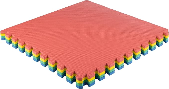 EVA Foam Mat Tiles 4-Pack - 16 SQ FT Interlocking Padding for Playroom or Gym Flooring - Workout Mat or Baby Playmat by Stalwart (Multicolor)