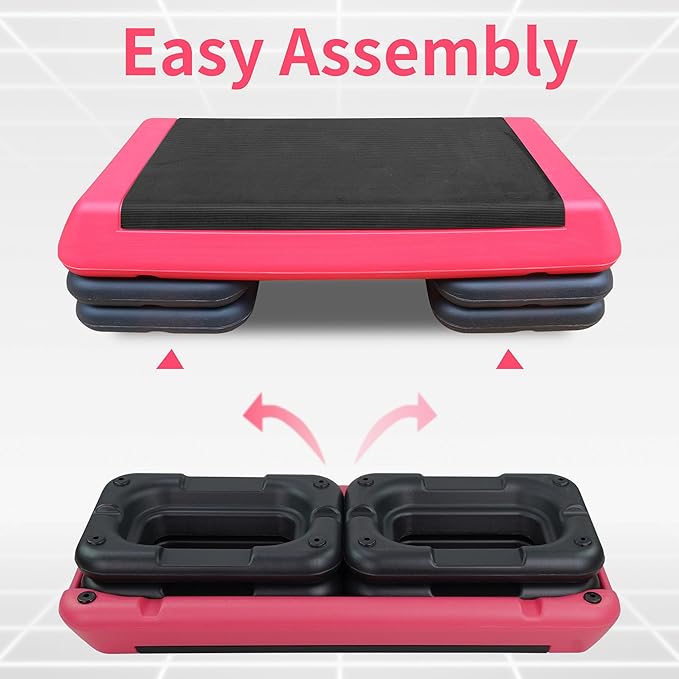 Gym Step Platform for Exercise at Home, Fitness Step for Home Workout, Adjustable Step Up Exercise Platform, Aerobic Stepper Step Platform with 4 Risers, Step Exercise Platform for Work Out