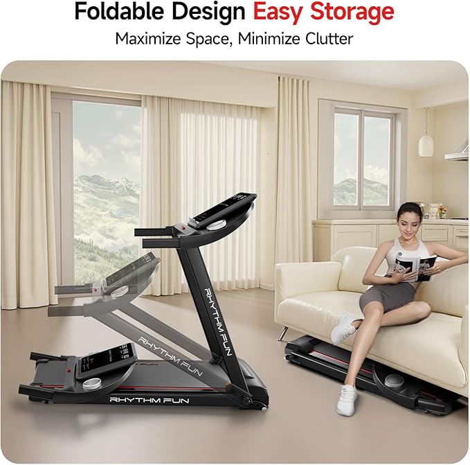 RHYTHM FUN 8.0 MPH Treadmills for Home, Running Walking Pad Treadmill with Incline up to 8%, Foldable Treadmill with Handle Bar, Low Noise Walking Pad for 300 lbs