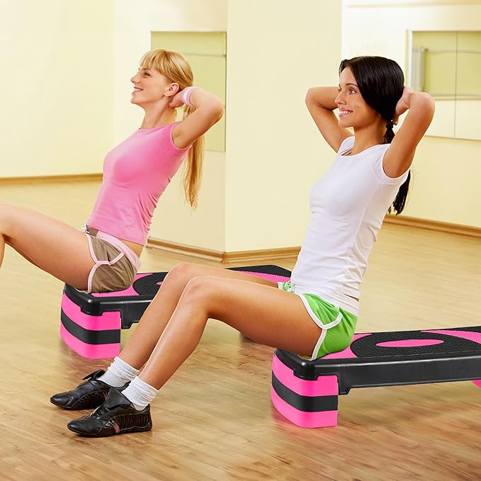 30" Aerobic Step Platform - 3-Level Adjustable Height (4"/6"/8"), Non-Slip Fitness Stepper w/Stackable Risers for Home Gym, Cardio & Strength Training