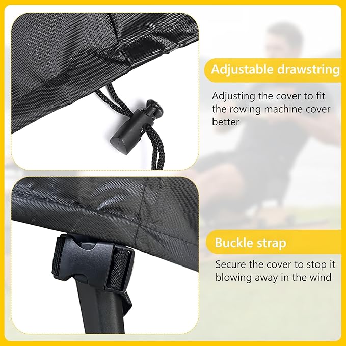 Gasadar Rowing Machine Cover for Concept 2 Fitness Equipment Outdoor Waterproof Sports Rowing Machine Cover with Adjustable Drawstrings and Windproof Buckle 95" L x 24" W x 40" H Black