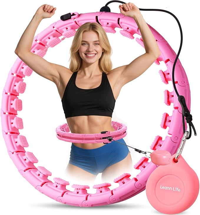 U1 Weighted Hula Hoop – 30 Knots 19"–61" Adjustable Waist, Magnetic Lock with Spring Massage Heads, Infinity Hoop Plus Size for Adults & Kids, Ab Workout, Weight Loss, Abdominal Toner