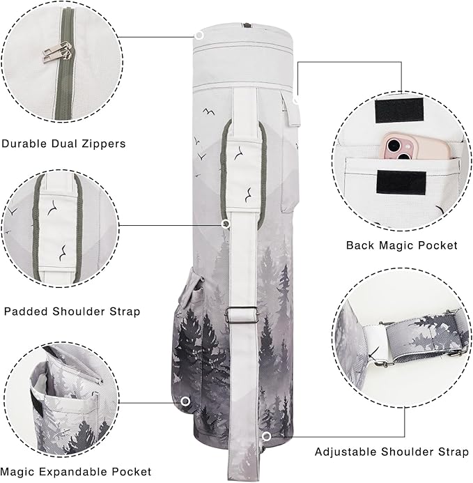 Yoga Mat Bag Full-Zipper Yoga Mat Carrier with Extra Wide Adjustable Strap 2 Multi-Functional Storage Cargo Pocket Stylish & Functional Yoga Bag Pilates Bag for Women & Men