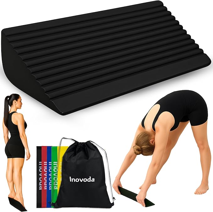 Slant Board for Calf Stretching | Achilles Stretch Board, Ankle Balance Board & Ankle Exerciser Strengthener for Relief of Plantar Fasciitis, Achilles Tendonitis & Calf Tightness | Calf Stretcher with 5 Resistance Bands & Carry Bag