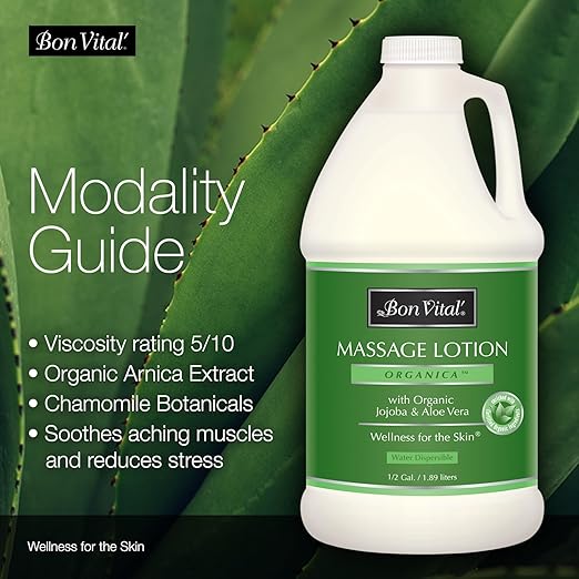 Bon Vital', Organica Massage Lotion, 1/2 Gallon, Lightweight Massage Lotion for Massage Therapy and Bodywork, Certified Organic Ingredients, Unscented, Professional Spa Use