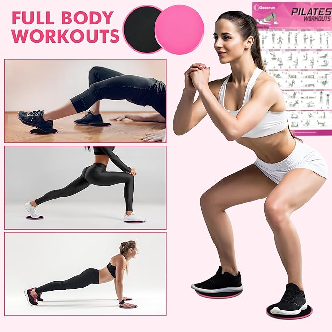 Pilates Ring Set Exercise Equipment, with Exercise Resistance Bands Set, Pilates Ball, Sliding Disks. Portable Home Gym - with Fitness Guide Poster