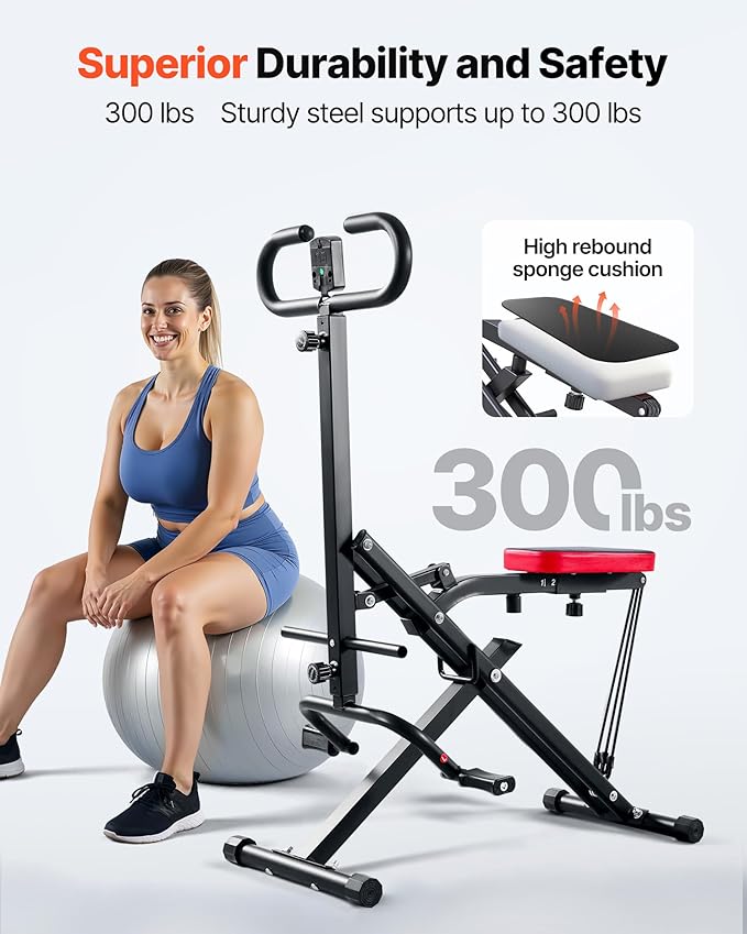 VEVOR Squat Machine, Deep Squat Rowing Machine for Home, Easy Setup & Foldable Exercise Equipment, Glute Trainer Machine with 2/3 High-Strength Resistance Bands, Glutes & Leg Home Workout Machine