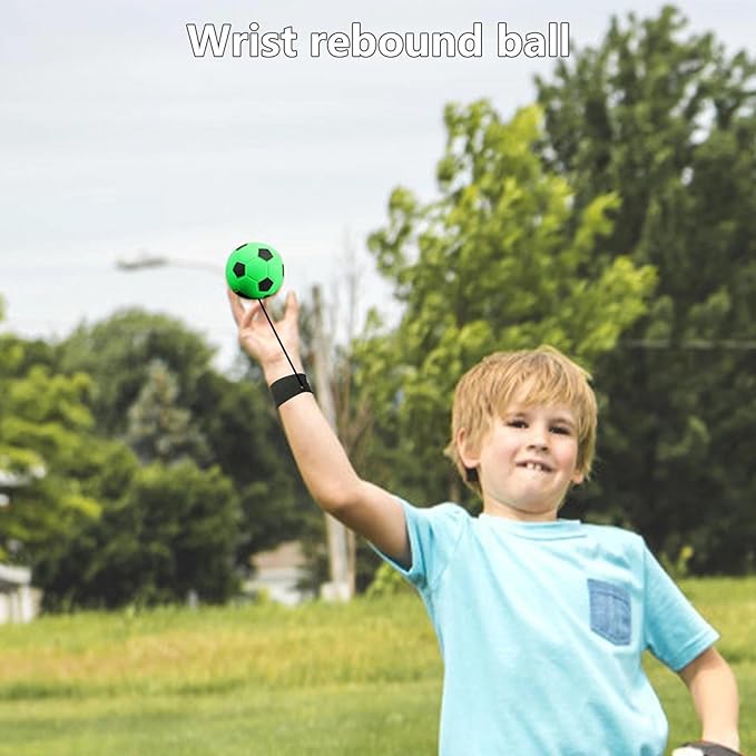 2 Pcs Wrist Return Ball Rubber Sport Ball with Wrist Strap and String Rebound Bouncy Balls Wrist Rebound on Elastic String Exercise Play, (Basketball & Football)