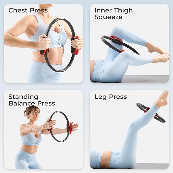 Sunny Health & Fitness 15” Pilates Ring, Fitness Circle for Toning, Strength Training, Core Exercises, Lightweight & Portable, Non-Slip Foam Grip, Home Gym & Yoga Equipment - NO. 106