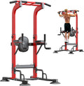 SogesHome Pull Up Bar and Dip Station, Heavy Duty 330LB Capacity Adjustable Home Gym Equipment for Strength Training, Multifunctional Push Up Bars for Arms, Back, Chest, Shoulders & Core Workout, Red
