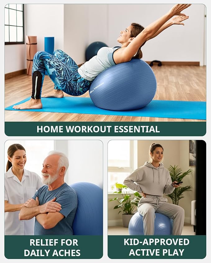 Trideer Exercise Ball Yoga Ball,Office Seating & Balance Ball Chair, Stability Ball for Pilates, Physical Therapy,Core Training & Balance Improvement & Stretching