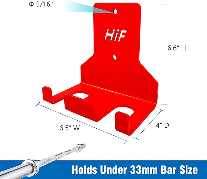 HIFLAME Double Barbell Storage Wall Mounted Storage Rack, Wall Barbell Rack, Olympic Wall Mount Barbell Holder,Vertical Hanging Barbell Rack.Suitable for Gym.Home Fitness. (Red)