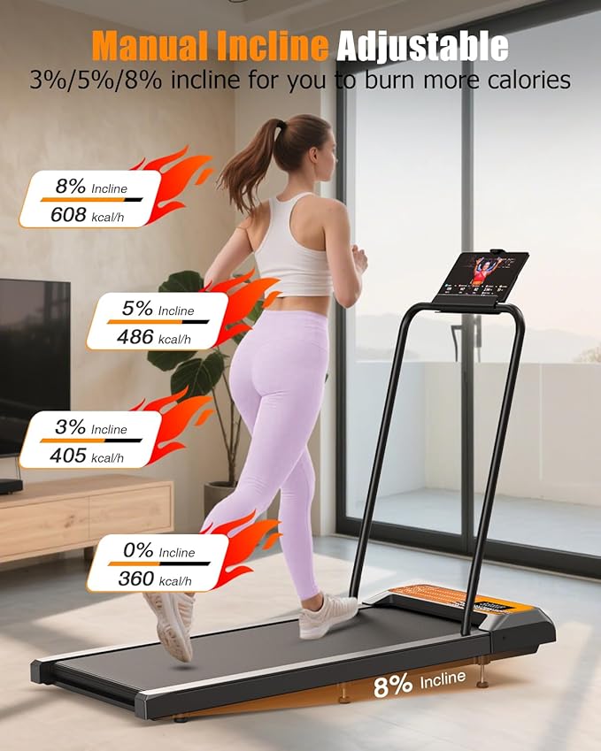 Walking Treadmill Pad with Incline - Portable Under Desk Treadmill, Walking Mat Pad with Handle Bar, 2.5HP Low Noise, 2 in 1 Treadmills for Home Office, Remote Control with LED