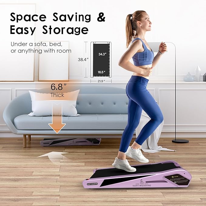 Egofit Walker Pro/Plus Smallest Under Desk Treadmill Walking Pad, Small & Compact Walking Treadmill with Fixed 5% Incline to Fit Desk Perfectly and Home & Office with APP & Remote Control