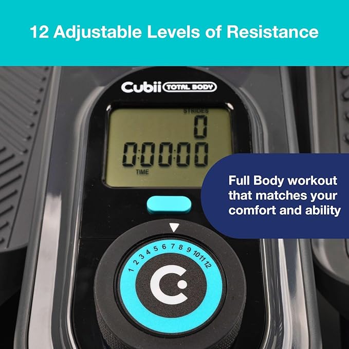 Cubii Total Body Under Desk Elliptical Bike with Built-in Upper Body Resistance Bands | Seated Exercise Machine - Arms + Legs Workout for Seniors & All Ages, 12 Resistance Levels, LCD Display