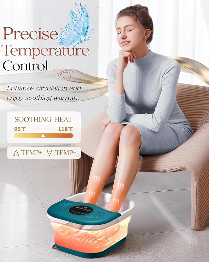 Foot Spa Bath Massager with Heat, Bubble Jets, Red Light & Timer, Pedicure Foot Spa with 95-118℉ Temperature Control, 8 Shiatsu Rollers, Pumice Stone, Gift for Women,Men,Dad