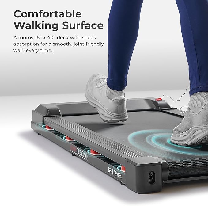 Sunny Health & Fitness Wi-Fi Smart Treadmill Walking Pad with Shock Absorption Cushioning, Home Fitness Cardio Equipment with SunnyFit App Access - Compact Foldable, Auto Incline, Under Desk Optional
