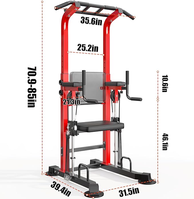SogesHome Power Tower Pull Up Bar and Dip Station, Multi-Function Free Standing Pull Ups, Adjustable Height Dip Bar Strength Training Workout Equipment, Pull Up Stand Workout for Home Gym Exercise Equipment