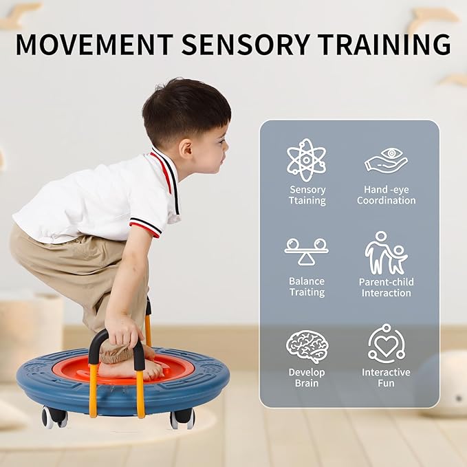 3-In-1 Balance Scooter Board for Kids，Plastic Wobble Balance Board Rocker Maze with Handles, 5 Balls, Toddler Floor Scooter Boards for Sensory Training, Physical Therapy