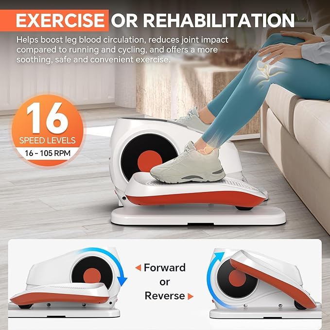 Under Desk Elliptical Machine, Electric Exerciser Pro with 16 Adjustable Speed, Quiet and Fully Assembled with Remote Control & Non-Slip Foot Straps Grey